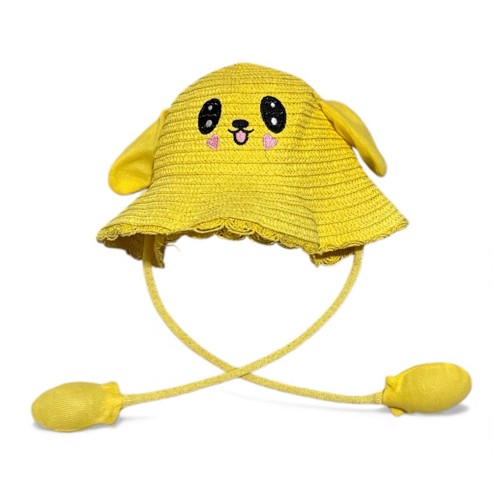 Japan Kawaii Yellow Straw Hat Moving Ears Puppy Dog Anime Summer Sun Bucket Cap